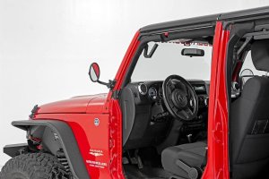 Jeep Wrangler Unlimited Trail Mirror - Front - Rough Country - Foldable Round - Black - '07-'18